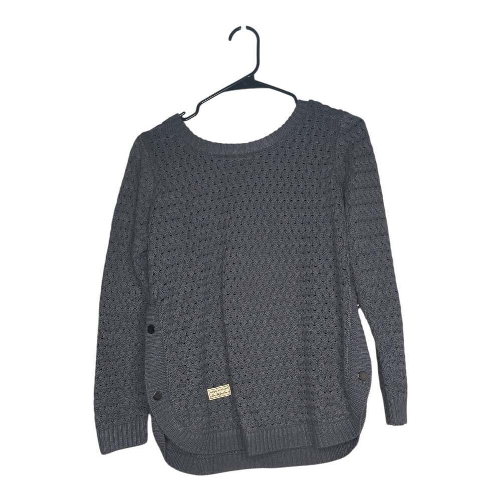 Simply Southern Snap Tunic Knit Sweater Marine Gray Long Sleeve Size Small
